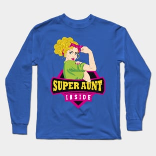 Super Aunt Inside Superhero Funny T-shirt Cute Gift Long Sleeve T-Shirt